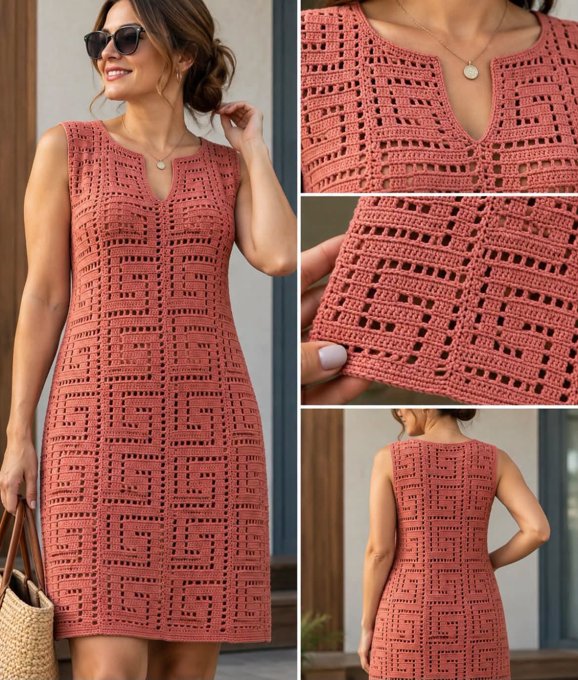 Terracotta Filet Shift Dress in terracotta