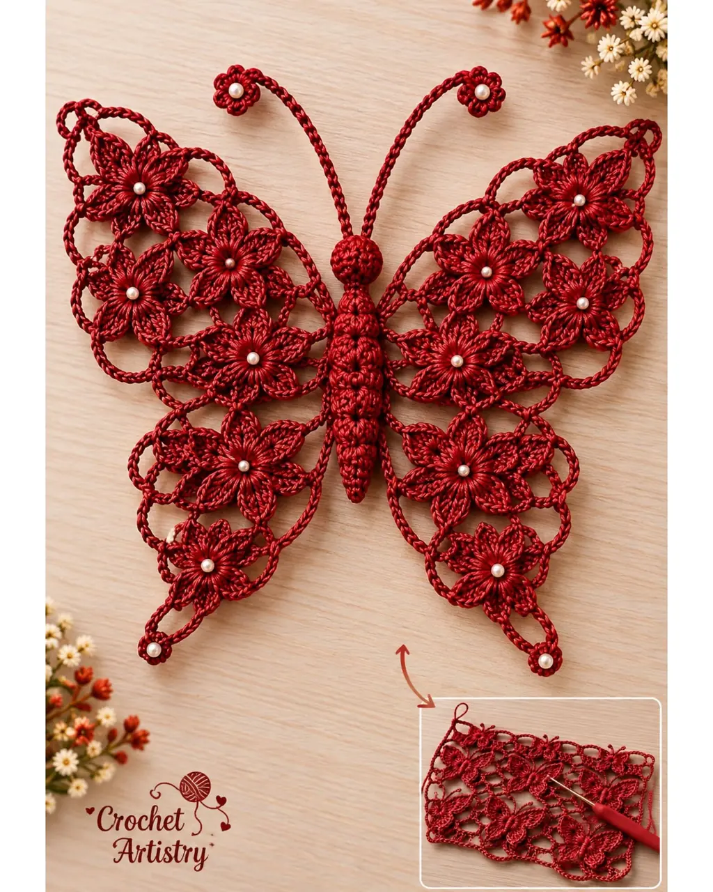 Burgundy Floral Lace Butterfly in burgundy