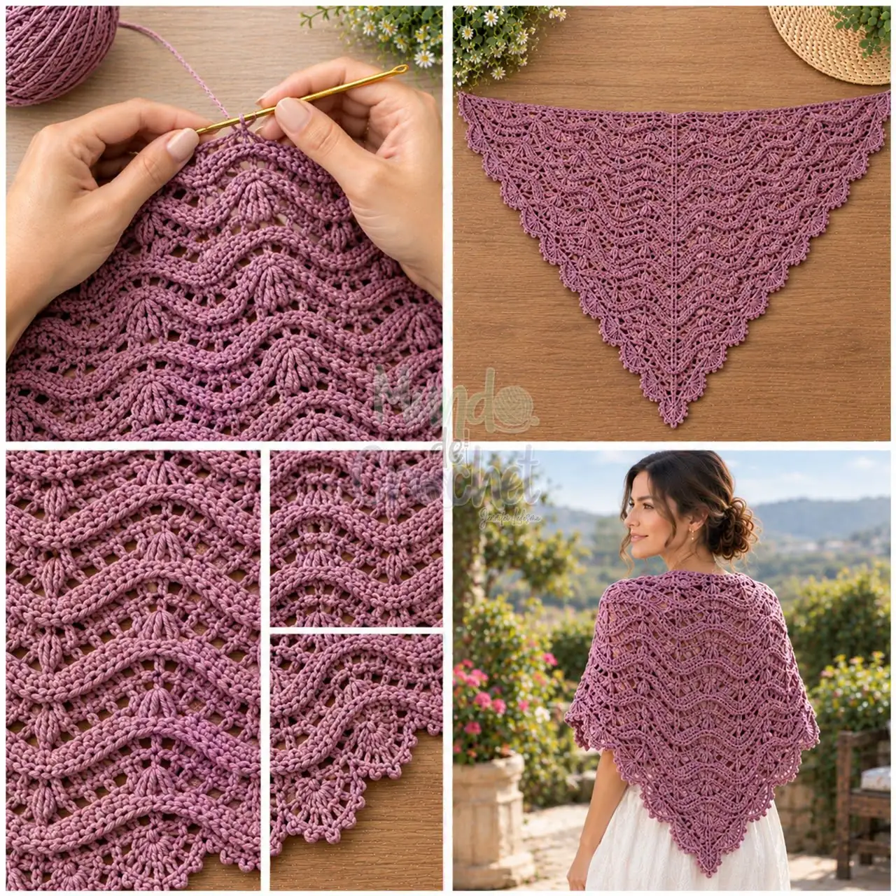 Mauve Lace Triangle Shawl in mauve