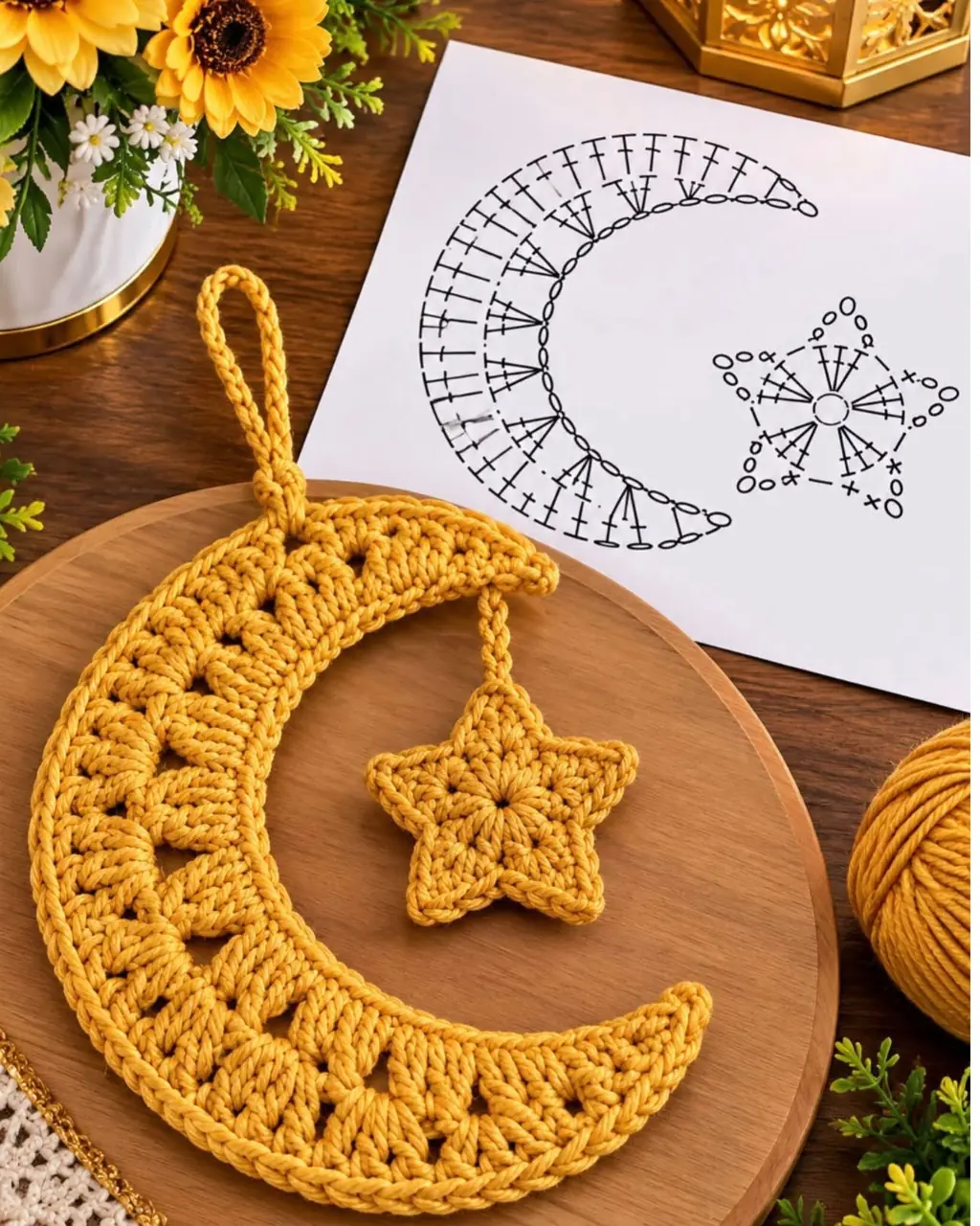 Golden Crescent Moon and Star in gold