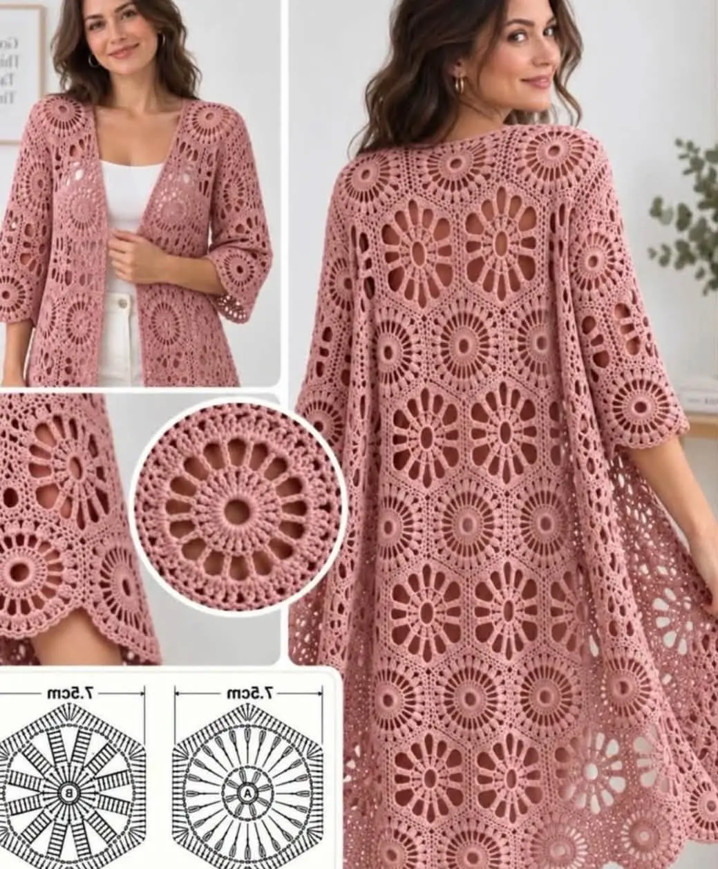 Dusty Rose Medallion Cardigan in dusty rose