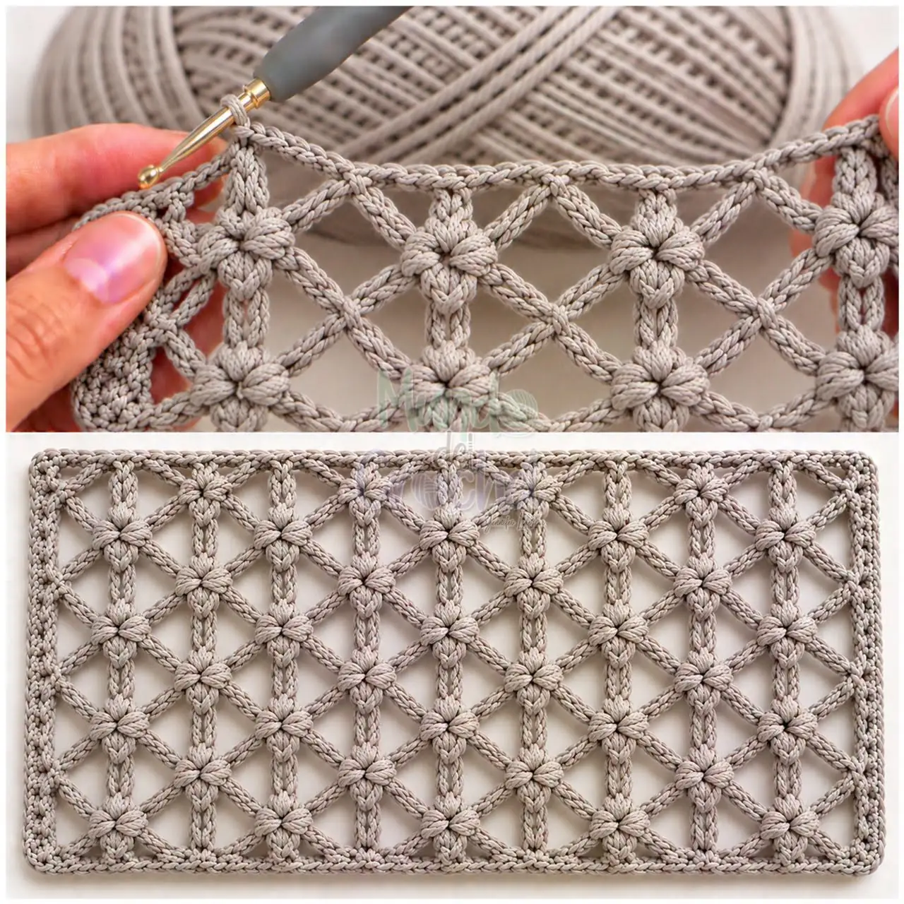 Taupe Flower-Net Stitch Sample in taupe