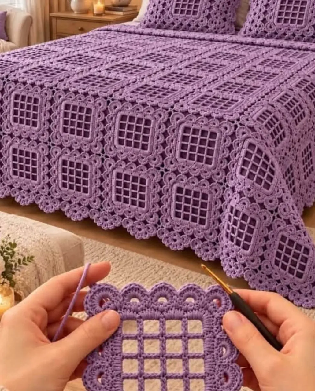 Lavender Filet Window Bedspread in lavender