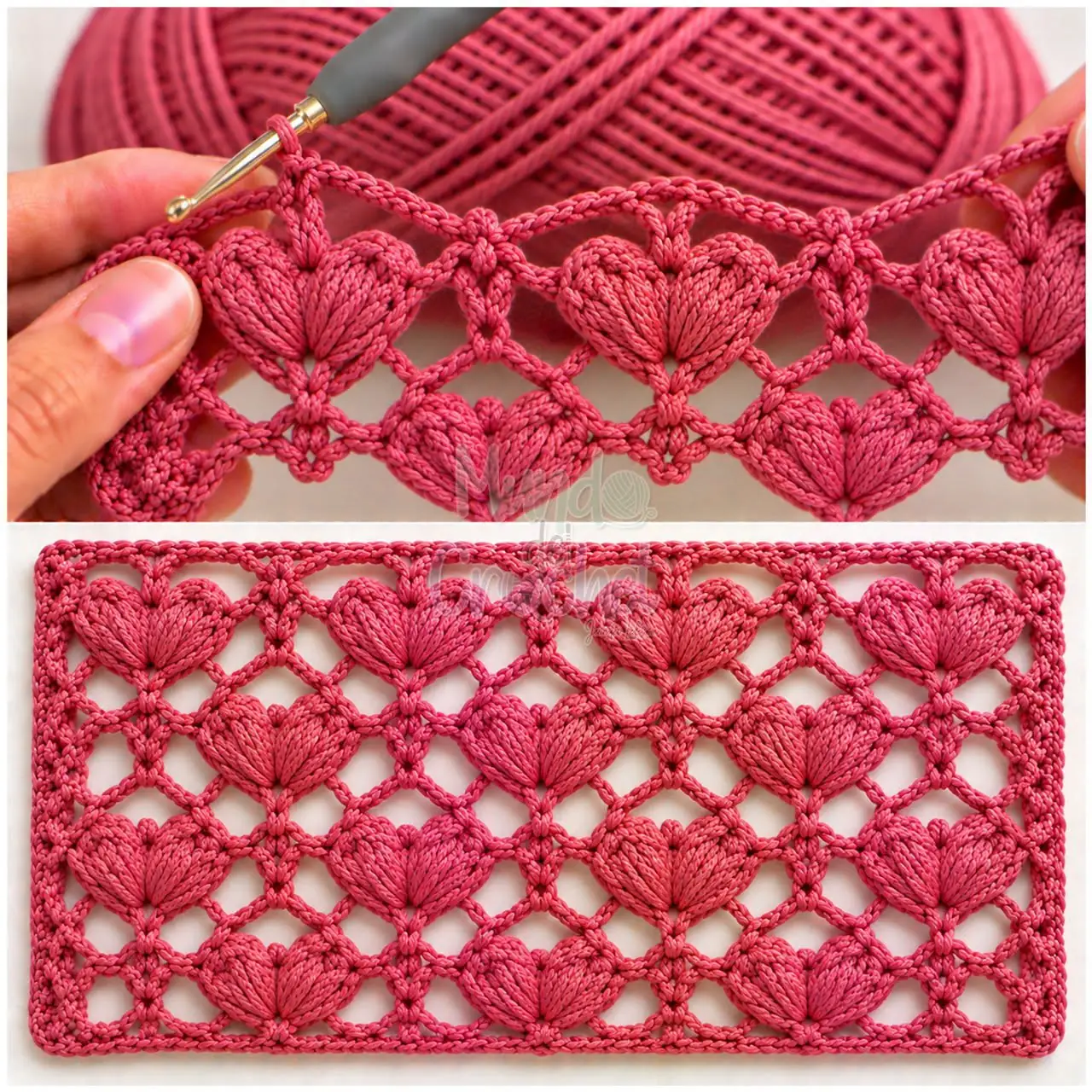 Rose Heart-Fan Lace Sample in deep rose