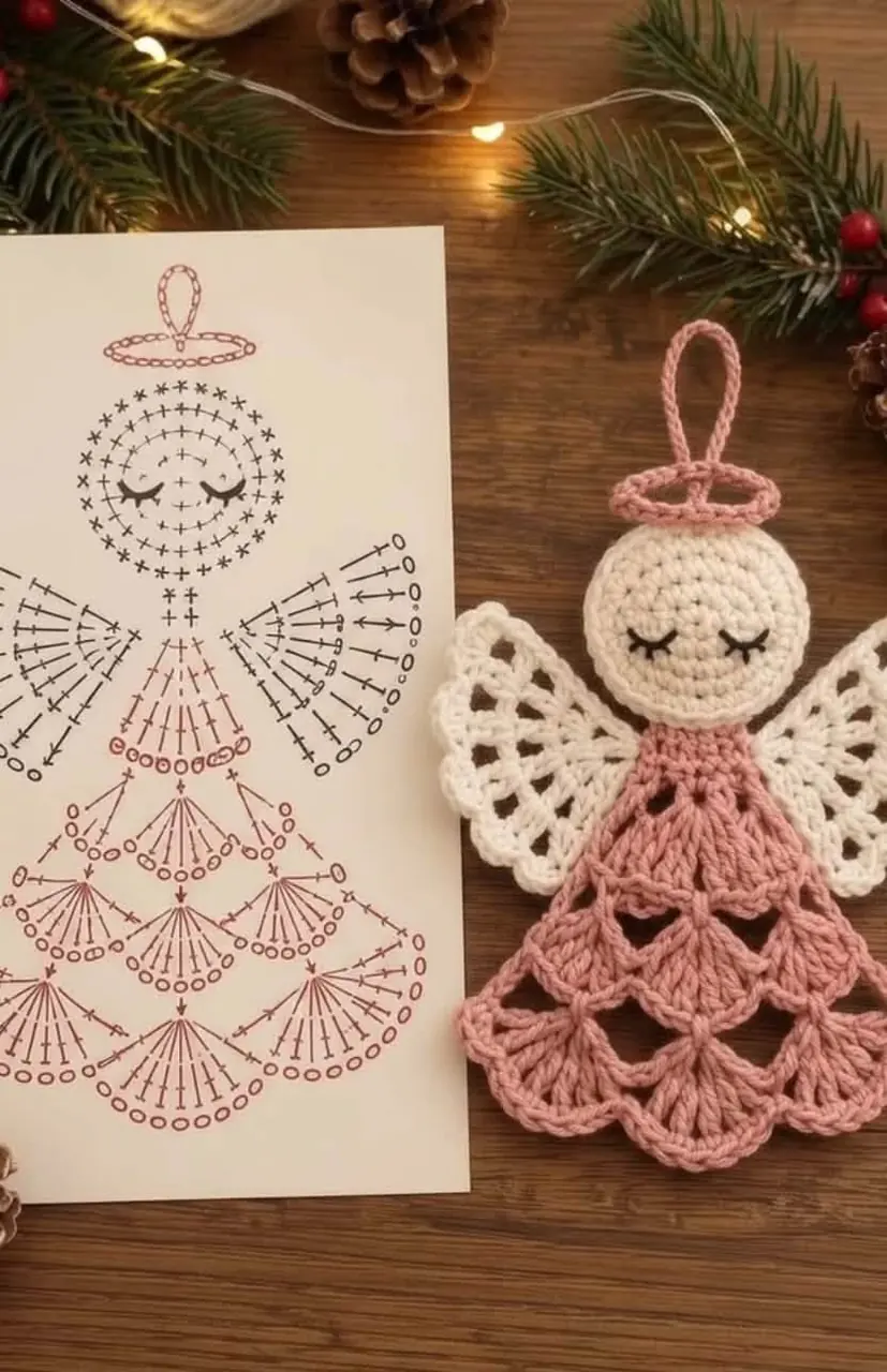 Flat Pink Lace Angel in pink and ivory