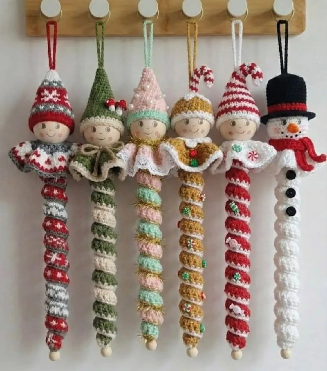 Festive Spiral Hanging Figures in red, white, green, cream and black