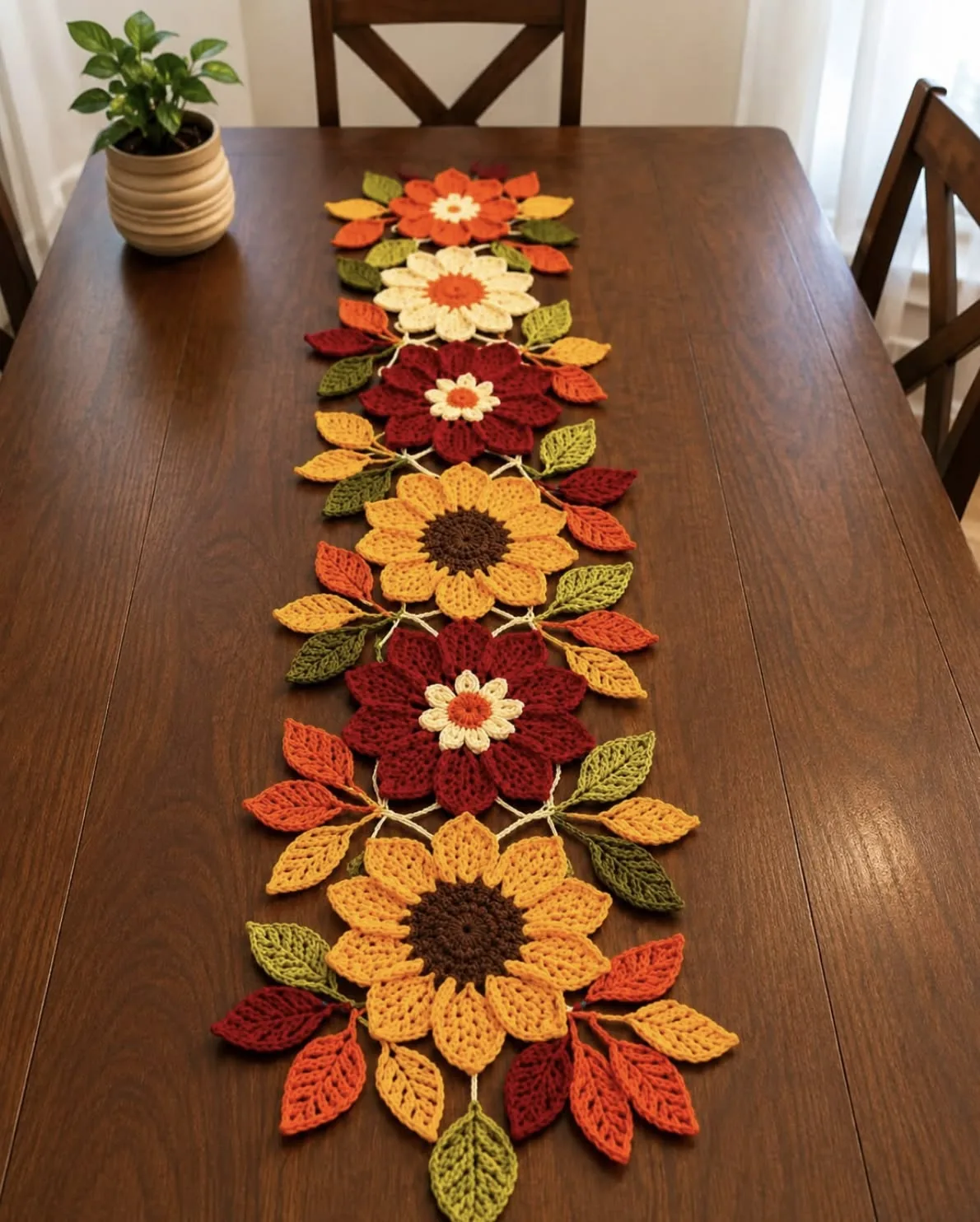 Sunflower Table Runner in gold, brown, rust and green