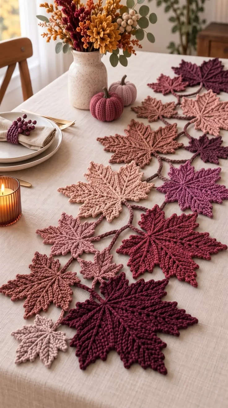 Pink and Burgundy Maple Runner in pink, blush, burgundy and cream