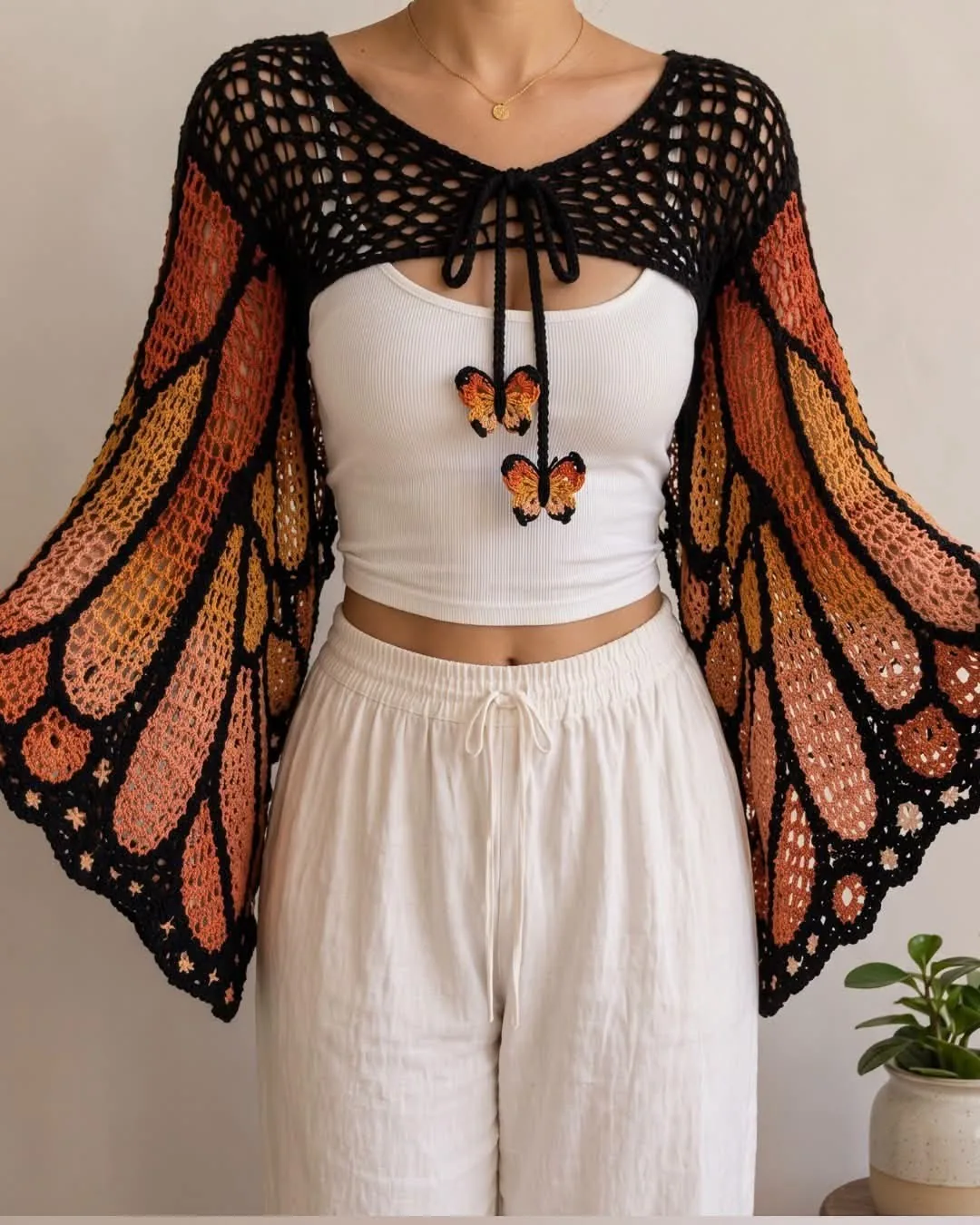 Butterfly-Wing Capelet in orange and black