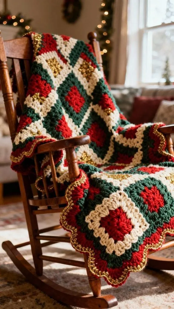 Christmas Granny Throw in red, green and ivory