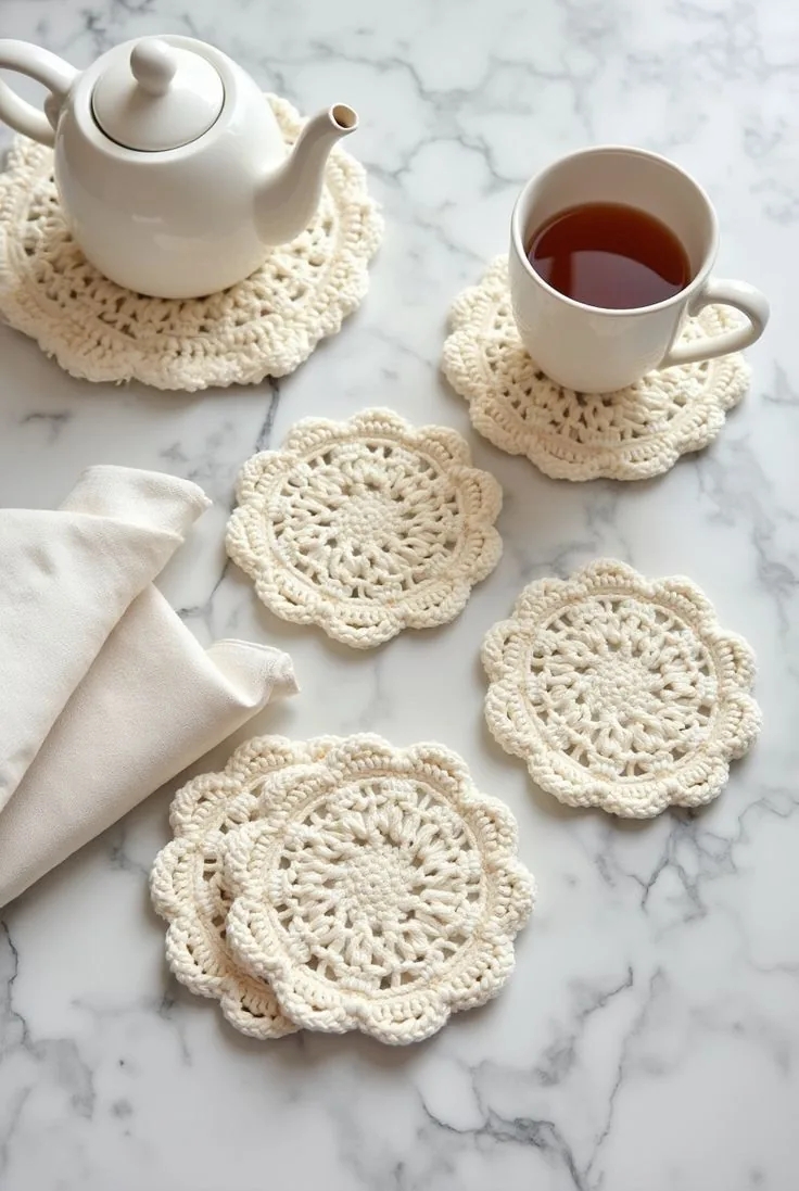 Ivory Scalloped Coaster Set in ivory