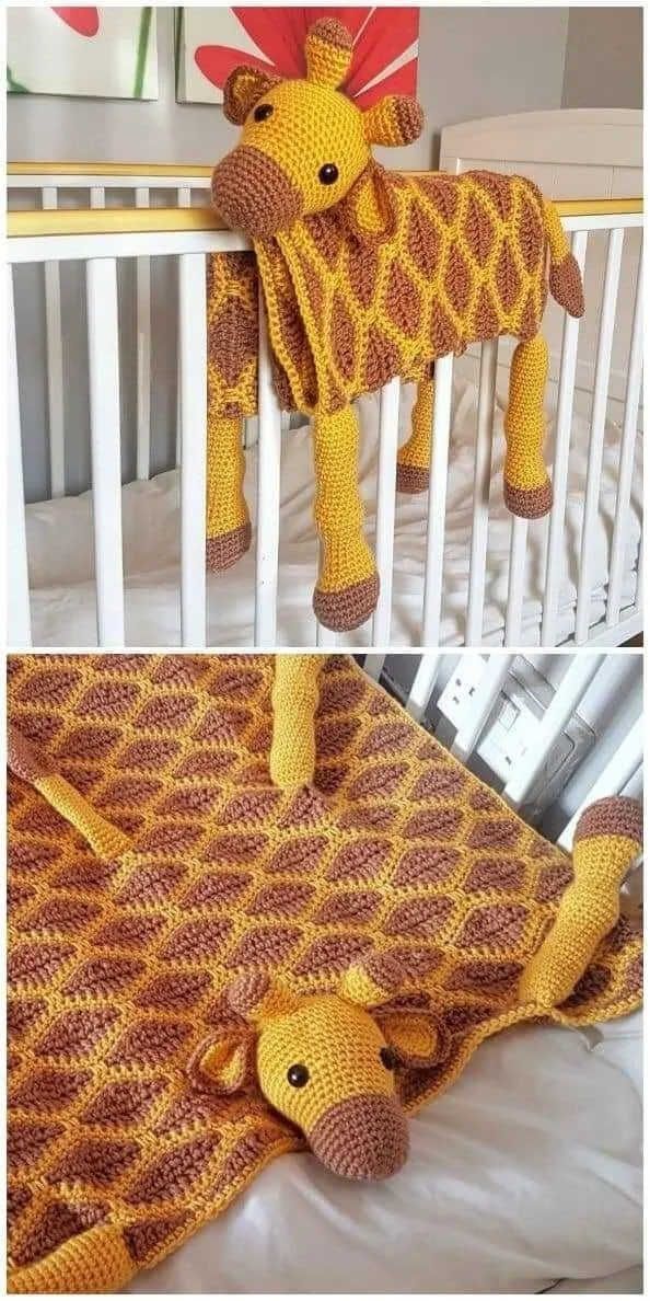 Giraffe Lovey Blanket in gold and brown