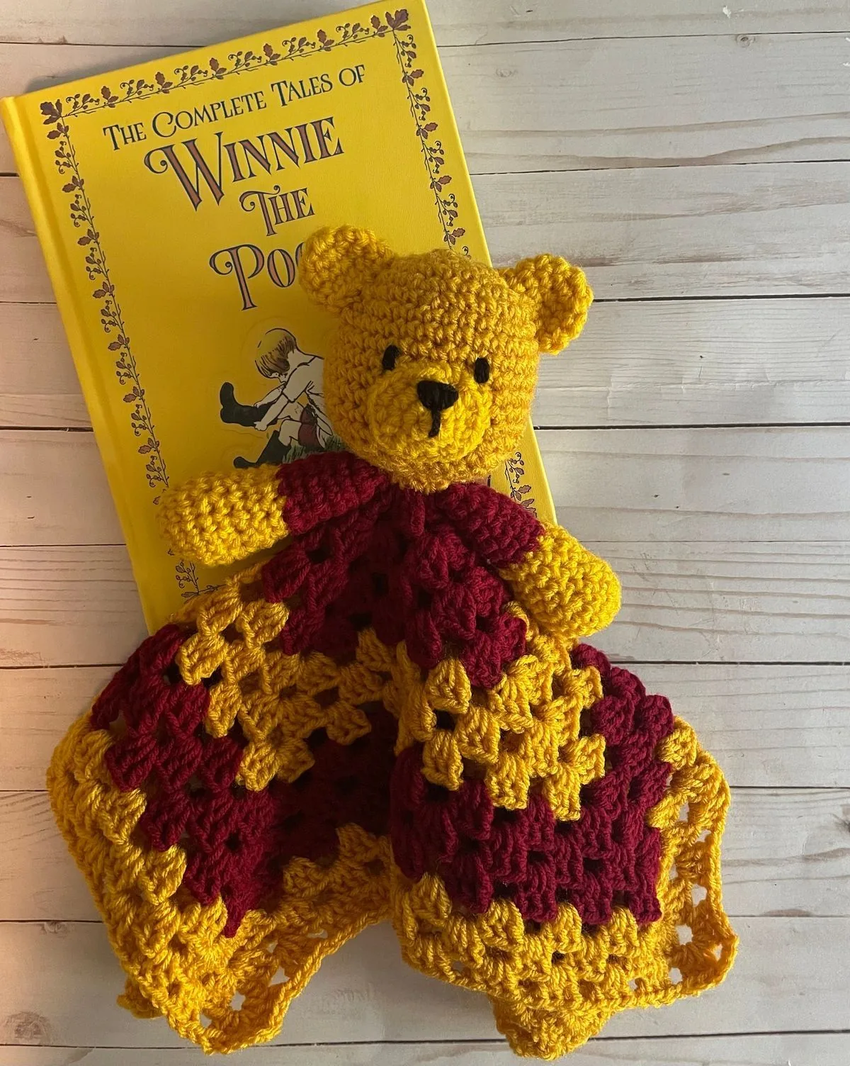 Golden Bear Lovey Blanket in gold and burgundy