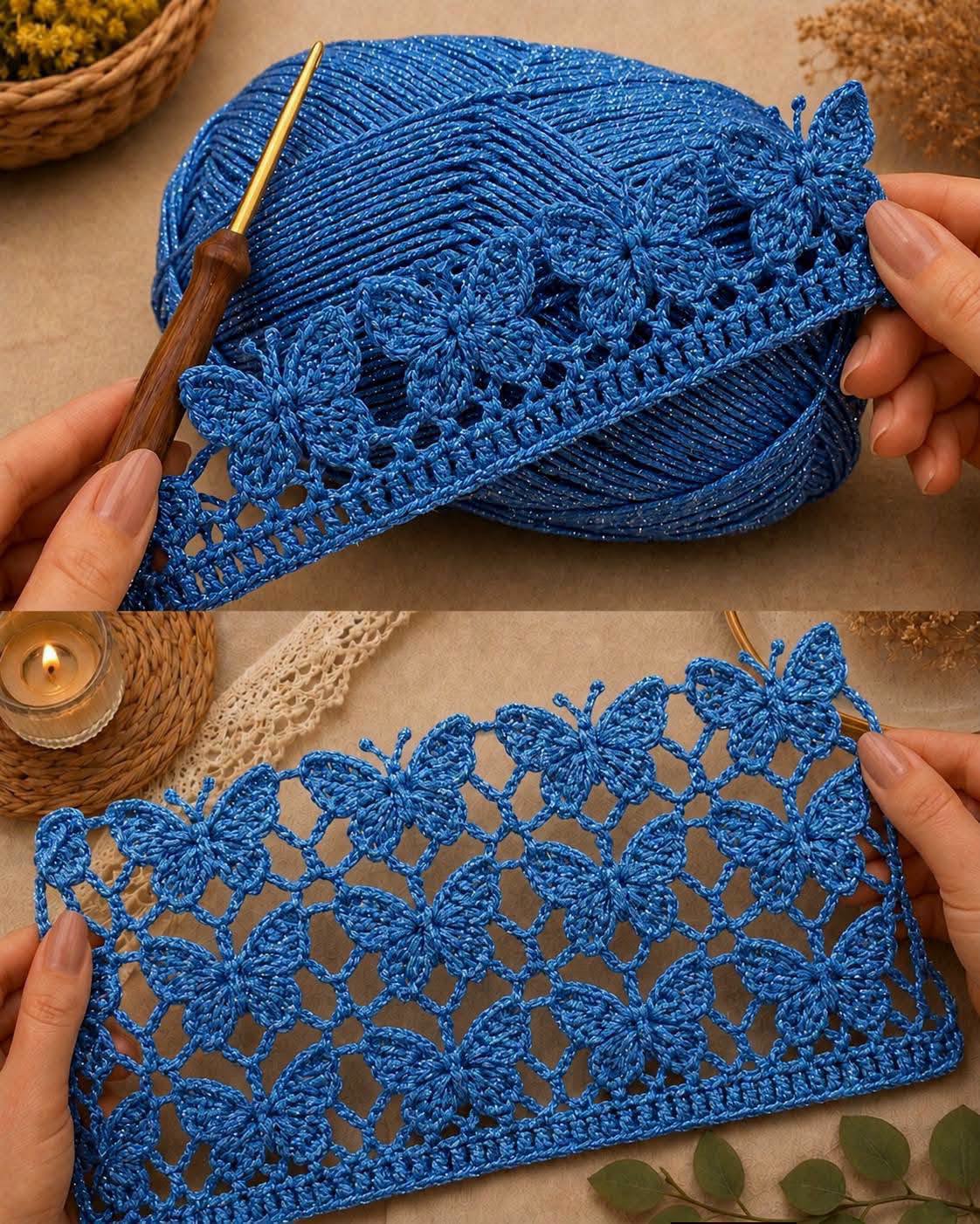 Blue Floral Lace Panel in denim blue