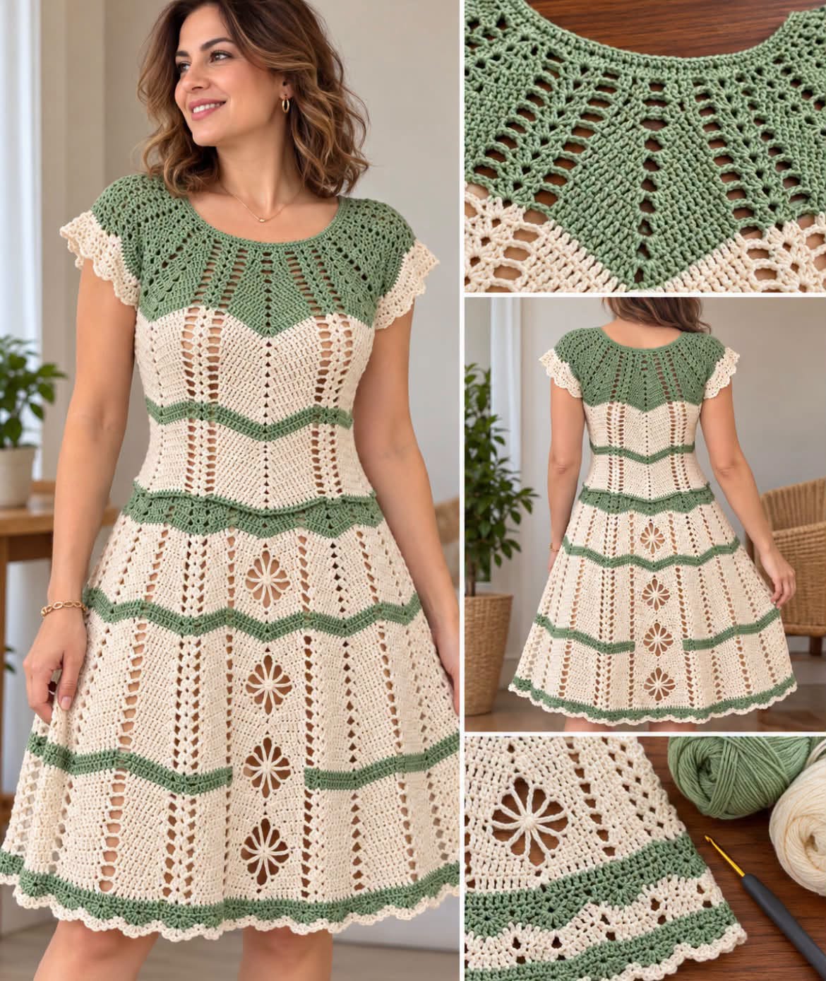 Sage and Ivory Striped Dress in sage and ivory