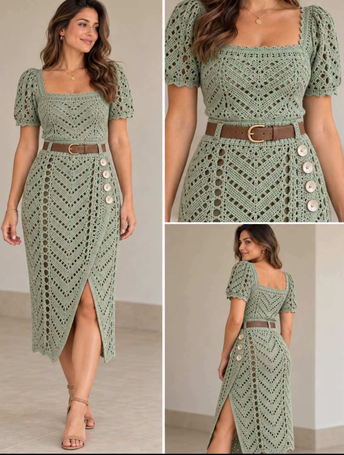 Sage Two-Piece Crochet Set in sage