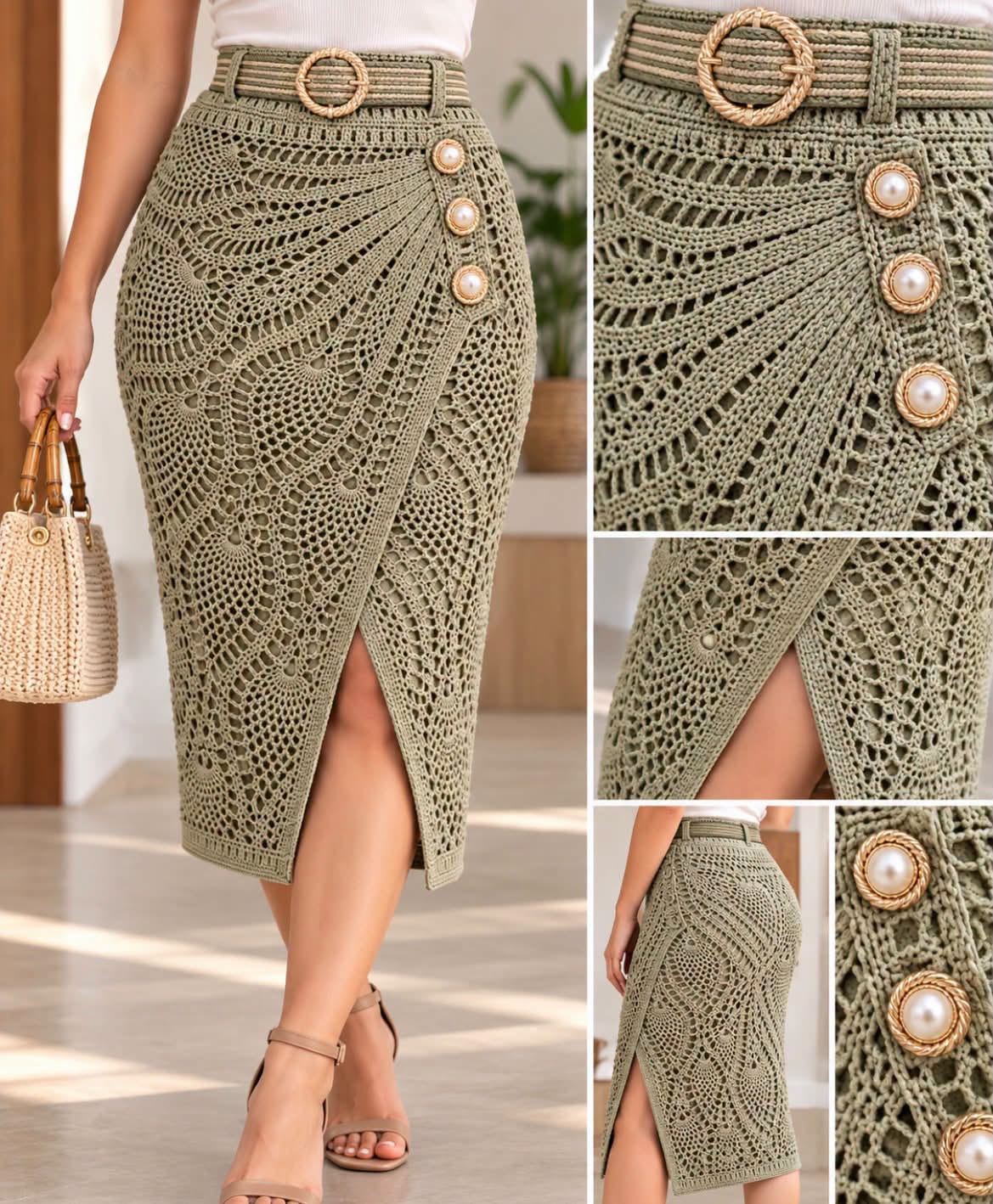 Taupe Skirt with a Decorative Button Placket in taupe