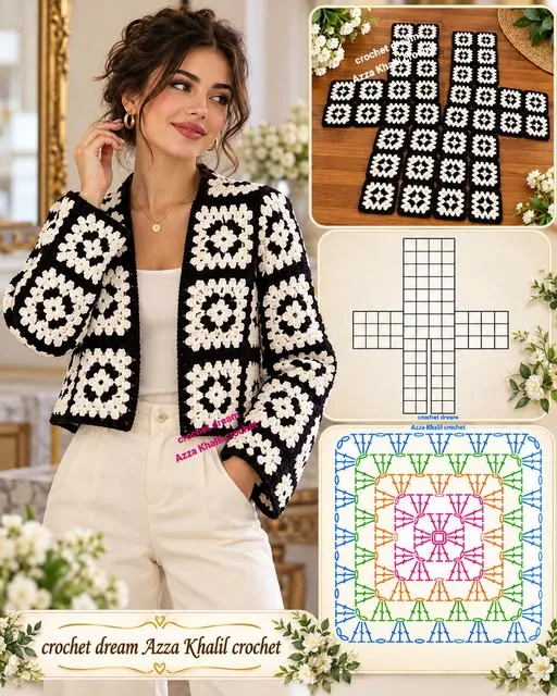 Black and White Granny Cardigan in black and white