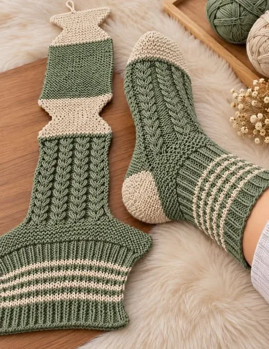 Sage Socks — Crochet Adaptation in sage and ivory