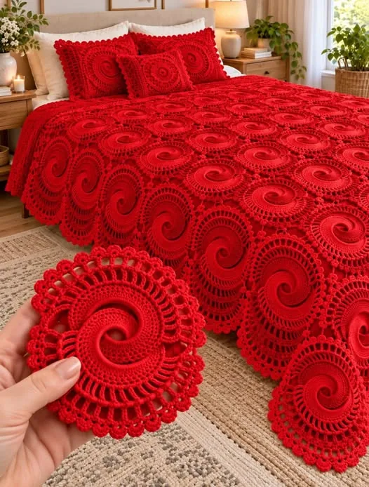 Red Spiral Bedspread in red