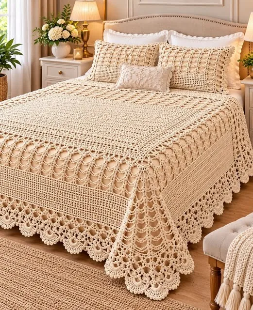 Ivory Textured Bed Cover in ivory