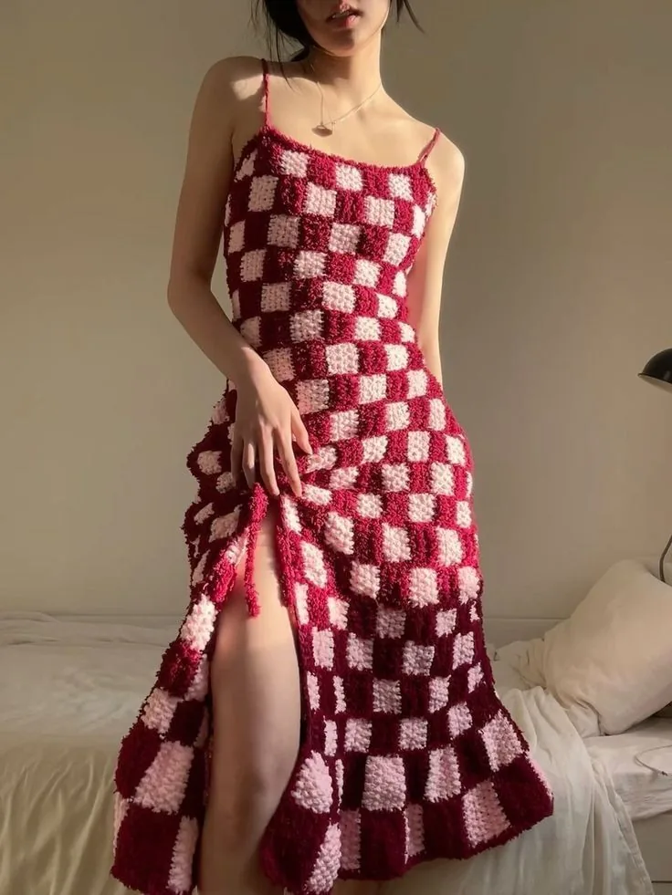 Red and White Checked Dress in red and white