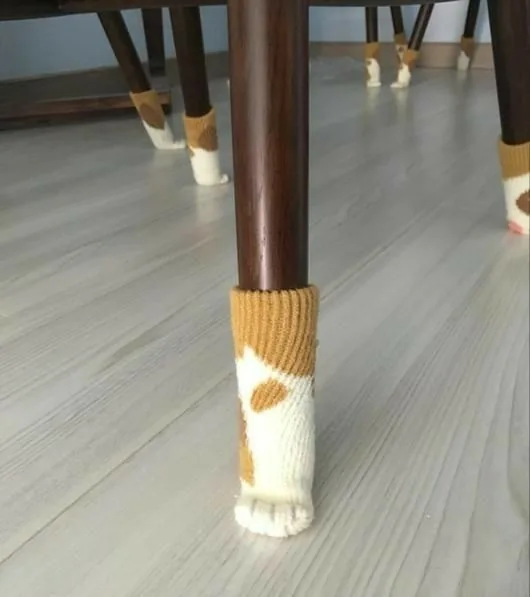 Chair-Leg Protector Socks in mustard and cream