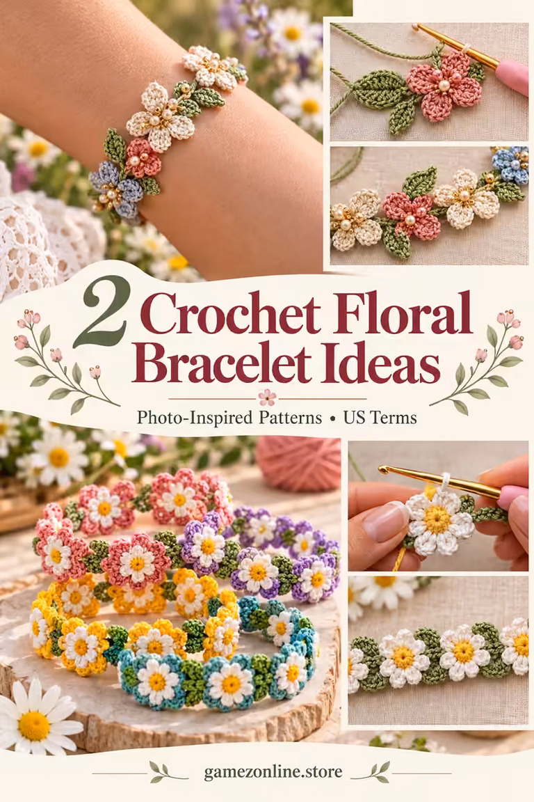 2 Crochet Floral Bracelet Ideas